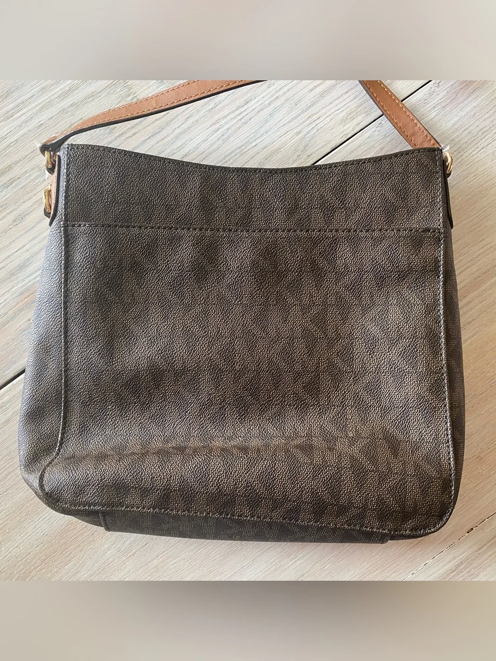 Michael Kors Dark Brown Logo Messenger with Tan Strap